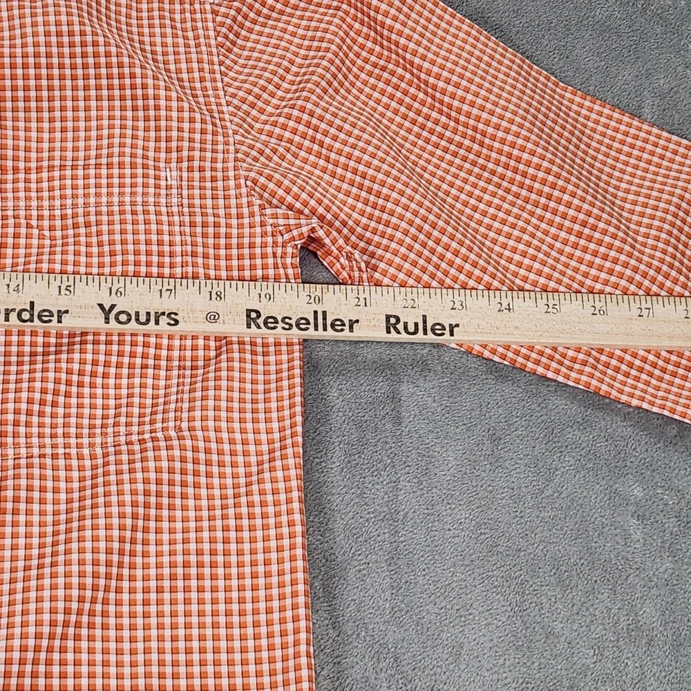 Simms Shirt Mens Small Orange Check Long Sleeve Button Up Fishing Outdoor Casual